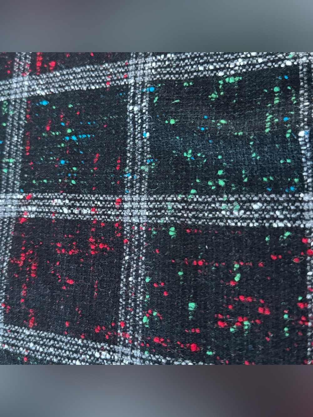 Vintage Black Windowpane Plaid Fabric Remnant with Multicolor Flecks – 60” x 40”